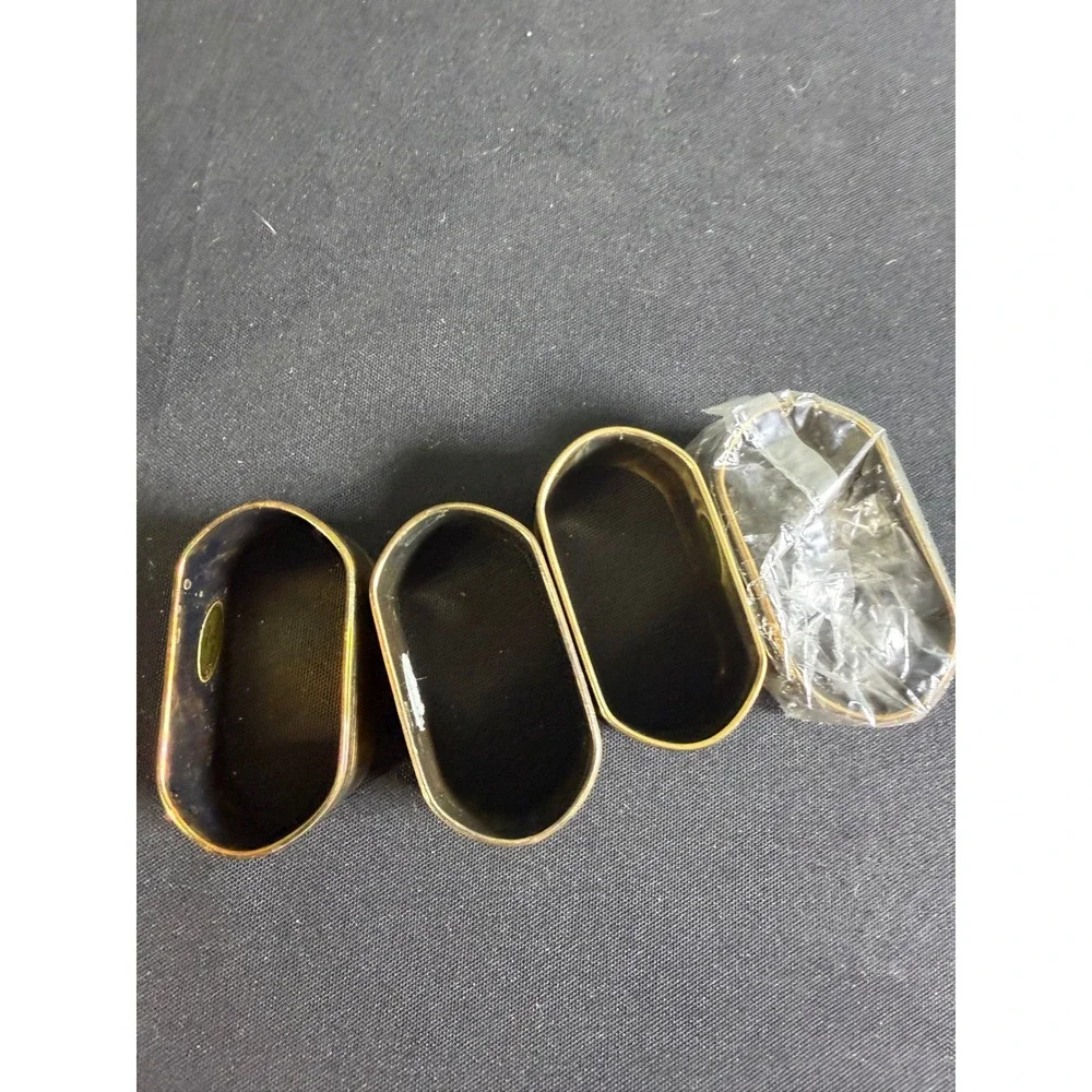 Balos Napkin Rings Set of 12 Gold Plated Brass Oval Ribbed 1984 Vintage EUC